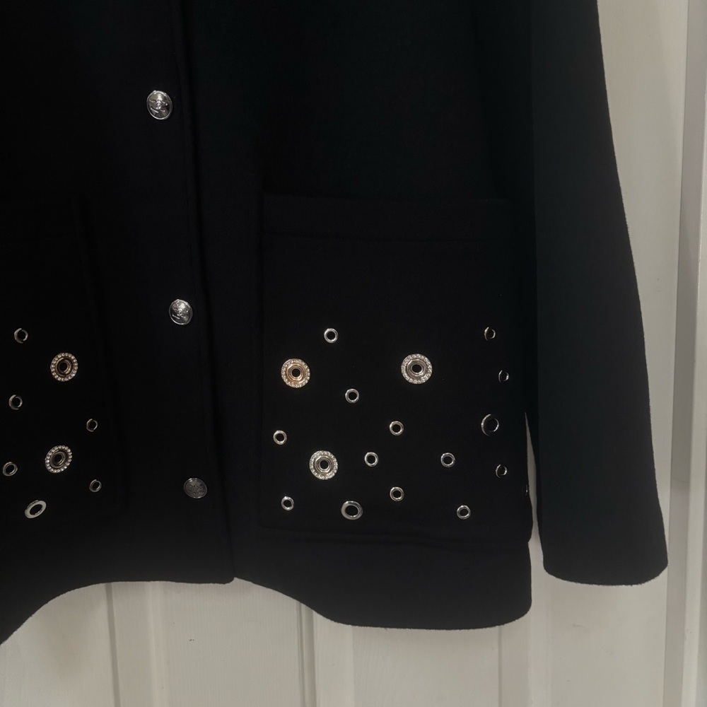 Chico’s Black Silver & Gold Embellished Wool Blend Car Coat Jacket Size 3 US 16 - Picture 7 of 16